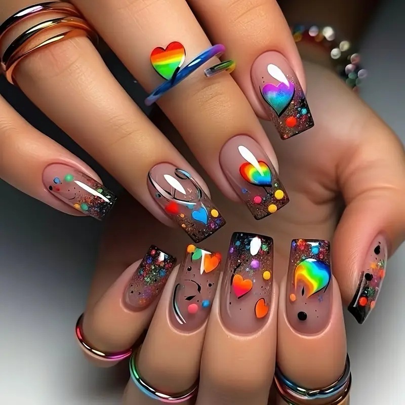 Nail Art Flower - Kuku palsu persegi panjang Medium untuk