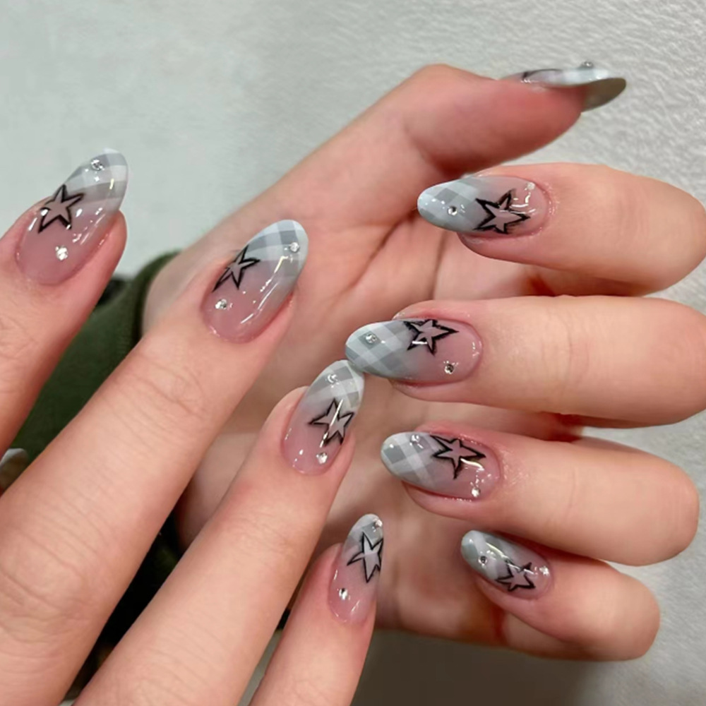 Nail Art Design - 24Pcs Set Kuku Palsu Almond Biru