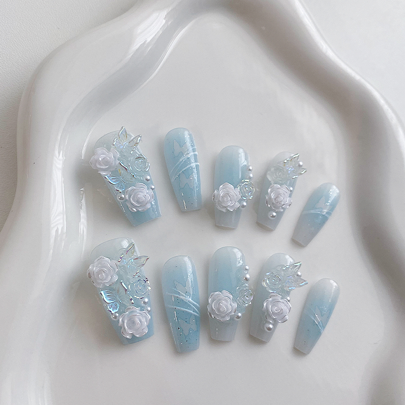 Nail Art Flower - 10 Buah Kuku Berbentuk Peti Mati