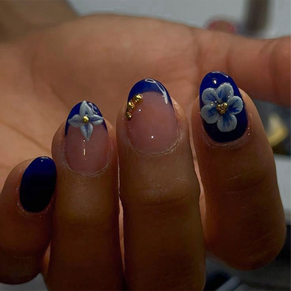 Nail Art Flower - 24pcs Stiker Kuku Gel 3D Oval