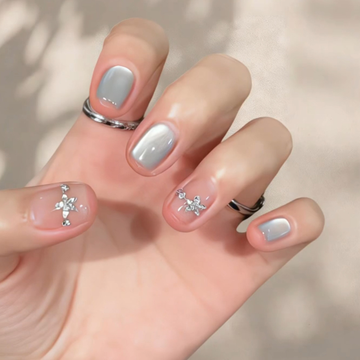 Nail Art Flower - 24Pcs Kuku Palsu Cat's Eye Sederhana
