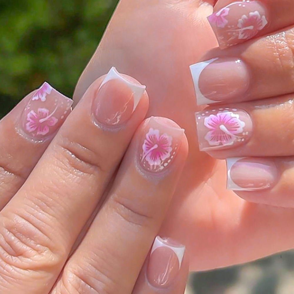 Nail Art Flower - 24 Buah Kuku Palsu Bunga Perancis