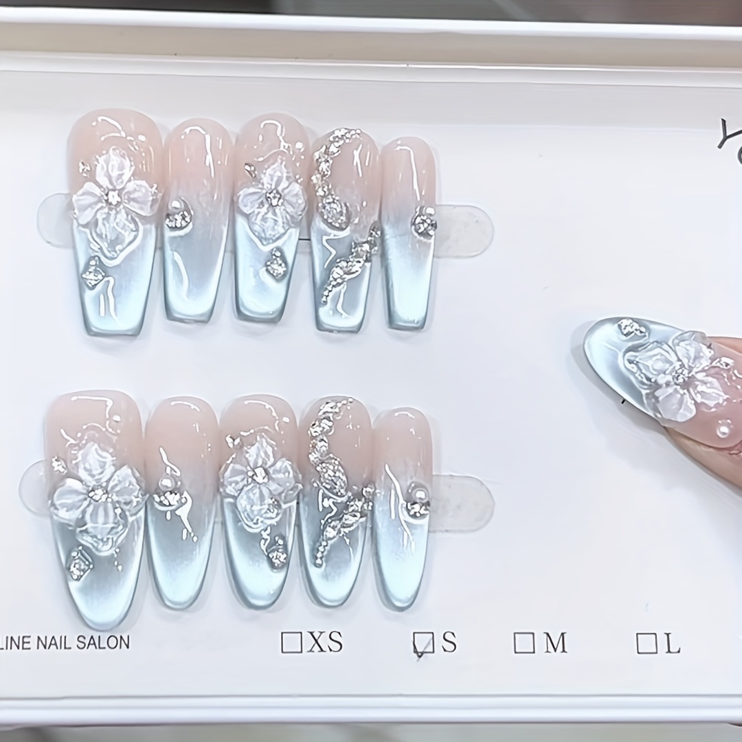 10 buah kuku palsu buatan tang - Nail Art Flower ulasan dan harga