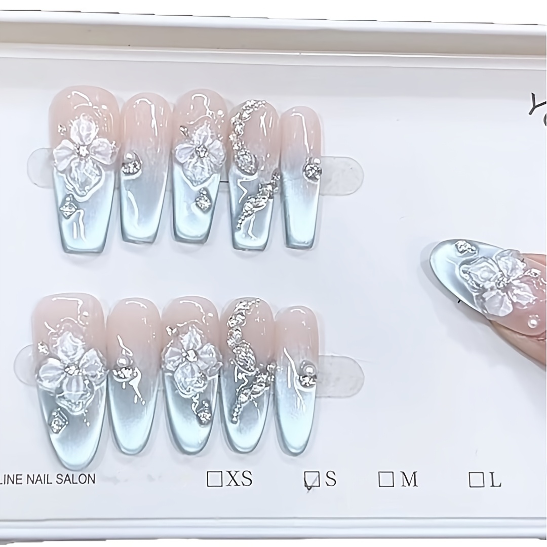 10 buah kuku palsu buatan tang - Nail Art Flower ulasan dan harga