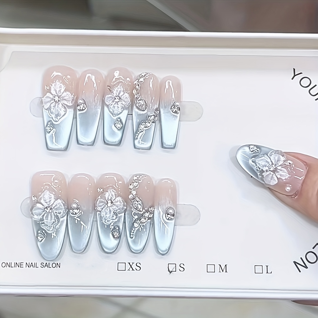 10 buah kuku palsu buatan tang - Nail Art Flower ulasan dan harga