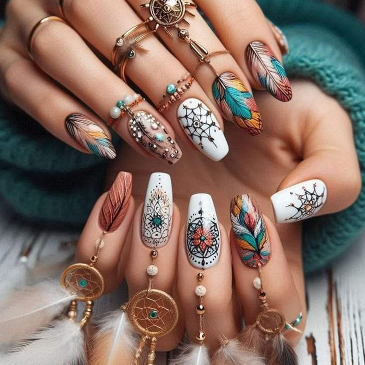 Kuku palsu persegi panjang Med - Nail Art Flower ulasan dan harga
