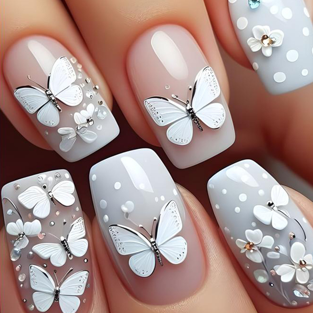 Kuku palsu persegi panjang Med - Nail Art Flower ulasan dan harga