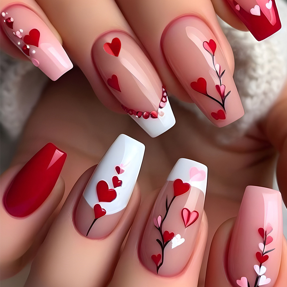 Kuku palsu persegi panjang Med - Nail Art Flower ulasan dan harga
