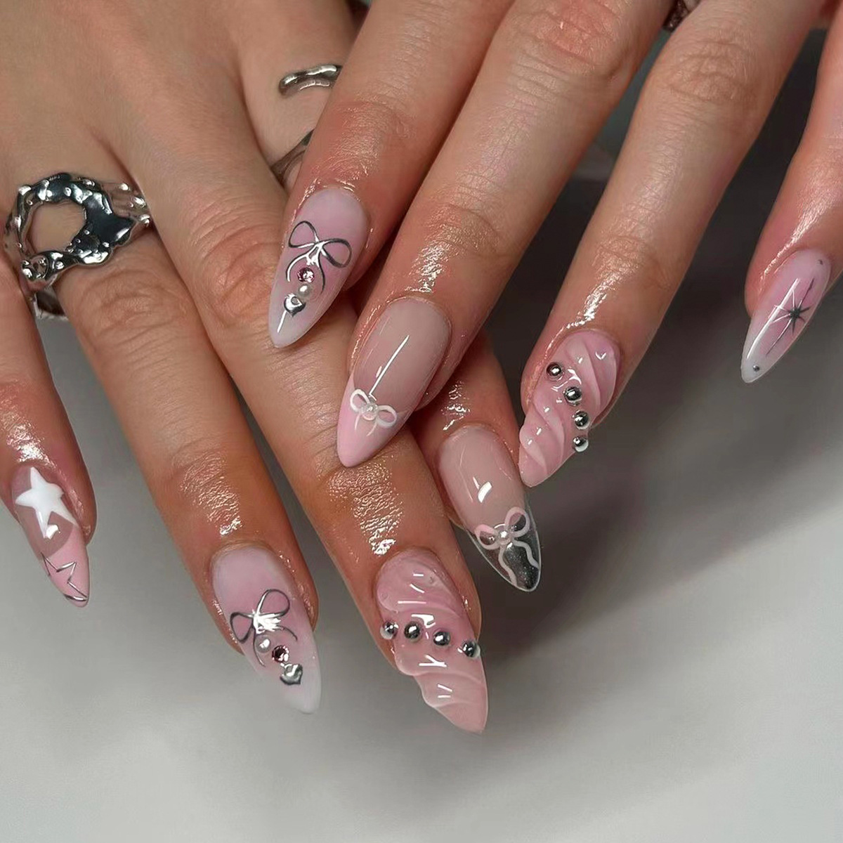 24Pcs Set Kuku Palsu Almond Bi - Nail Art Design ulasan dan harga