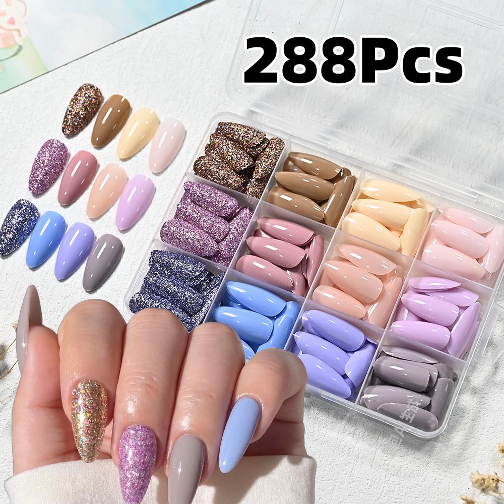 288Pcs Kuku Palsu Almond Mediu - Nail Art Design ulasan dan harga