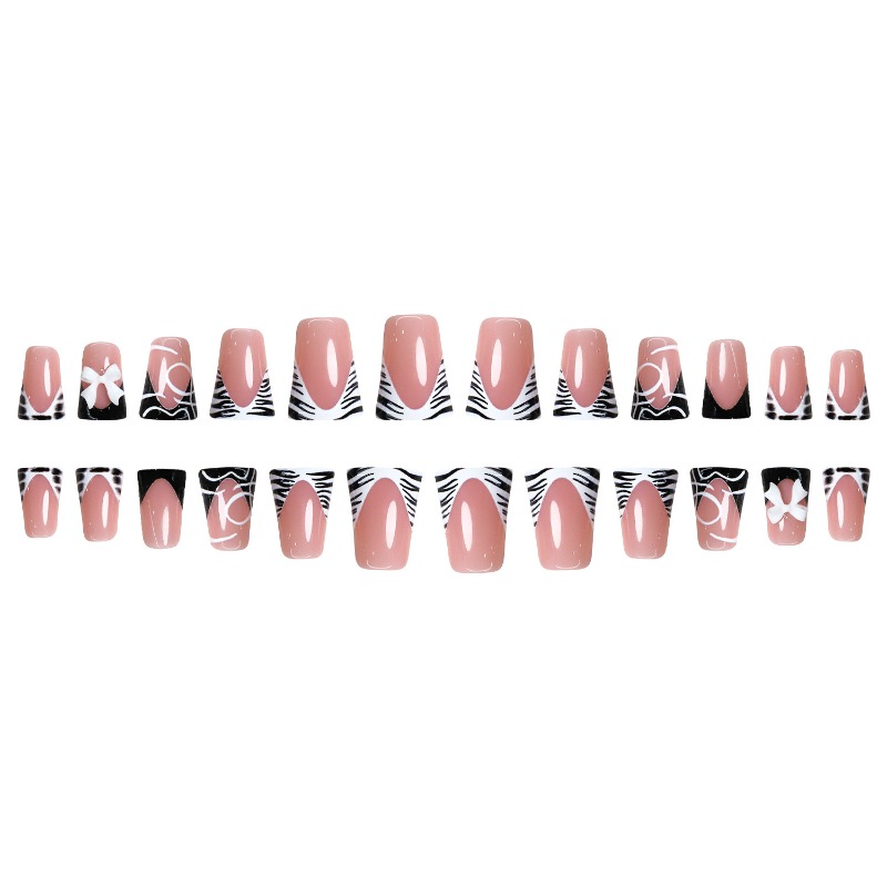 24PCS Kuku Palsu Hitam Sederha - Nail Art Zebra ulasan dan harga