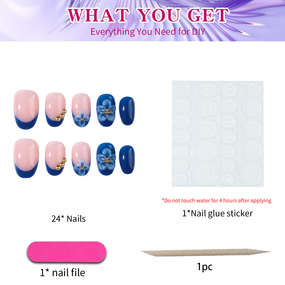 24pcs Stiker Kuku Gel 3D Oval  - Nail Art Flower ulasan dan harga