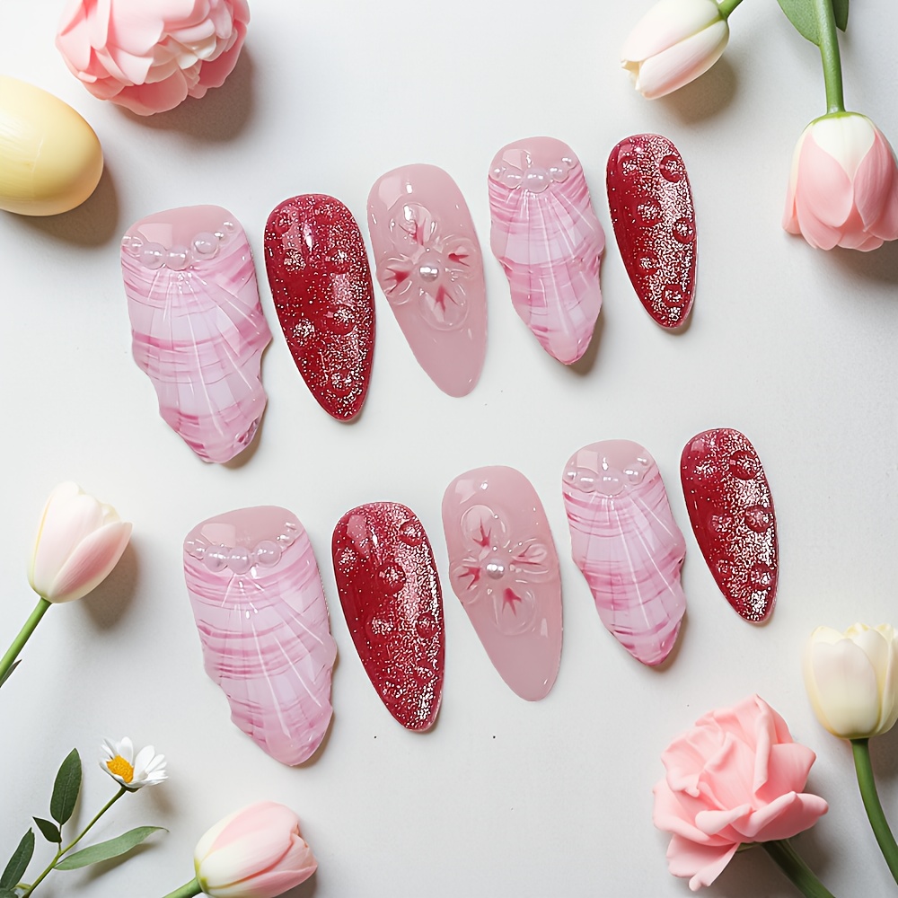 10pcs Kuku Palsu Almond Medium - Nail Art Flower ulasan dan harga
