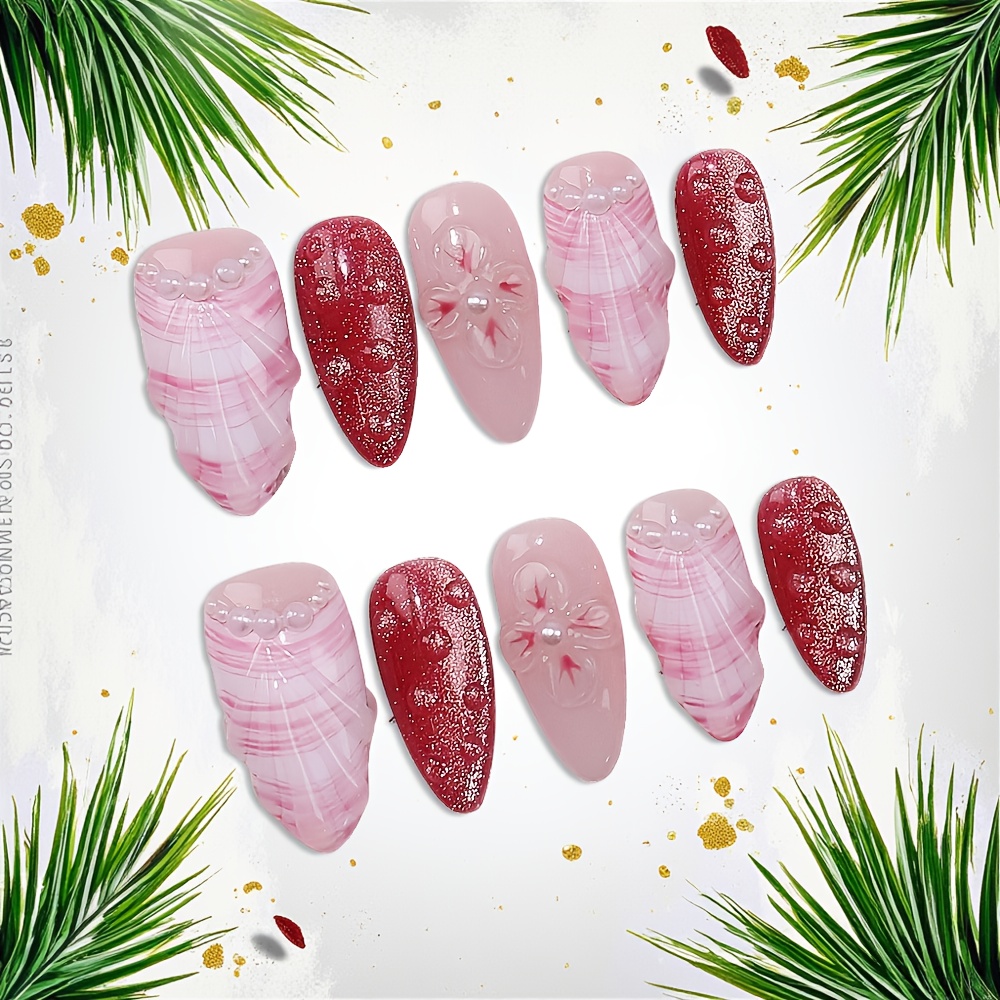 10pcs Kuku Palsu Almond Medium - Nail Art Flower ulasan dan harga