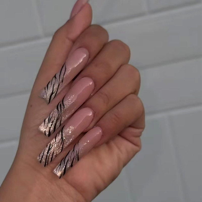 24Pcs Kuku Palsu Bentuk Coffin - Nail Art Zebra ulasan dan harga