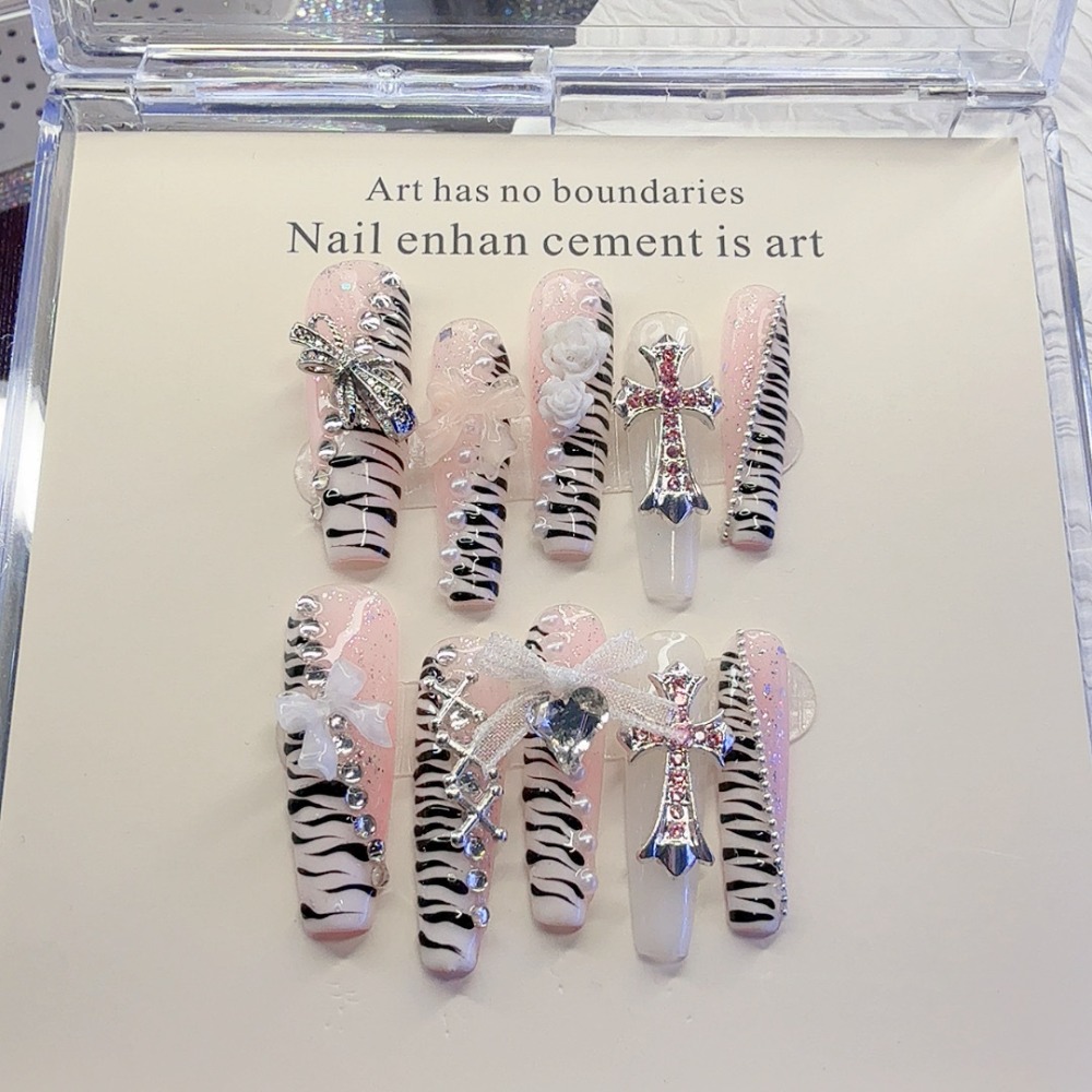 10 Buah Kuku Palsu Y2K Motif Z - Nail Art Zebra ulasan dan harga